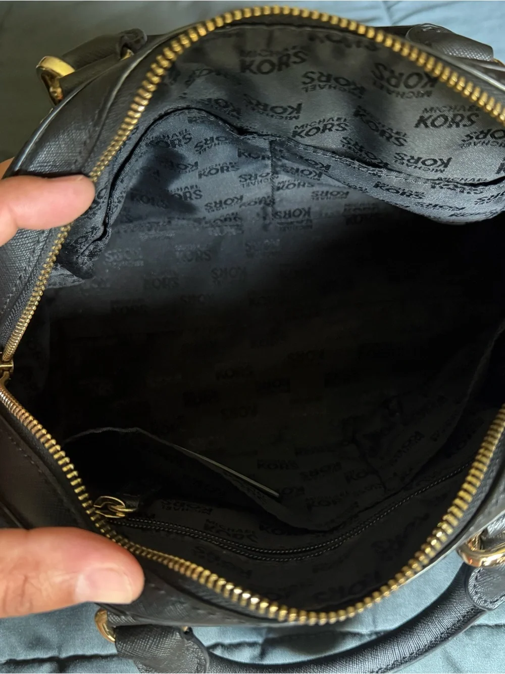 Michael Kors Black Leather Satchel with Gold Hardware
